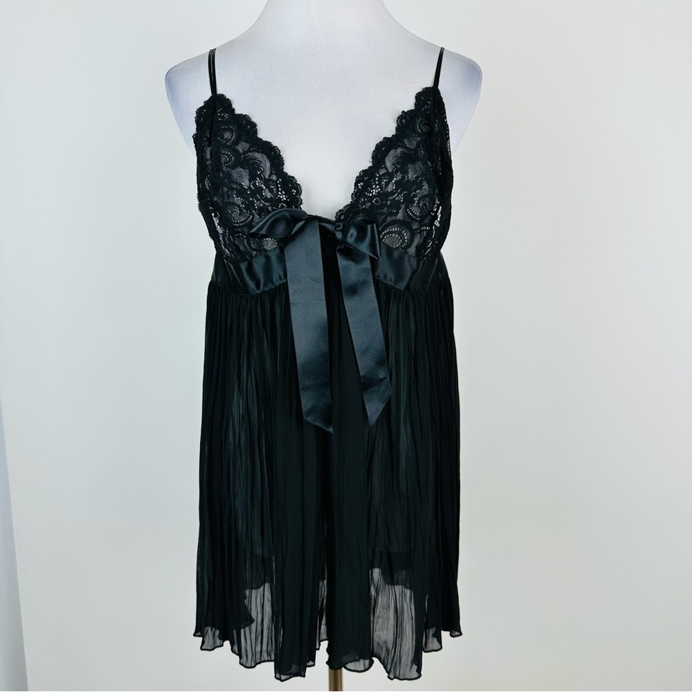Victoria’s Secret Black Sheer Lace Satin Bow Lingerie Size XL